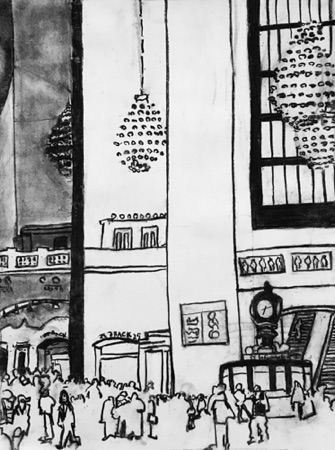 Grand Central Commuters;
2019; charcoal on paper, 24 x 18" Grand Central Commuters;
2019; charcoal on paper, 24 x 18"